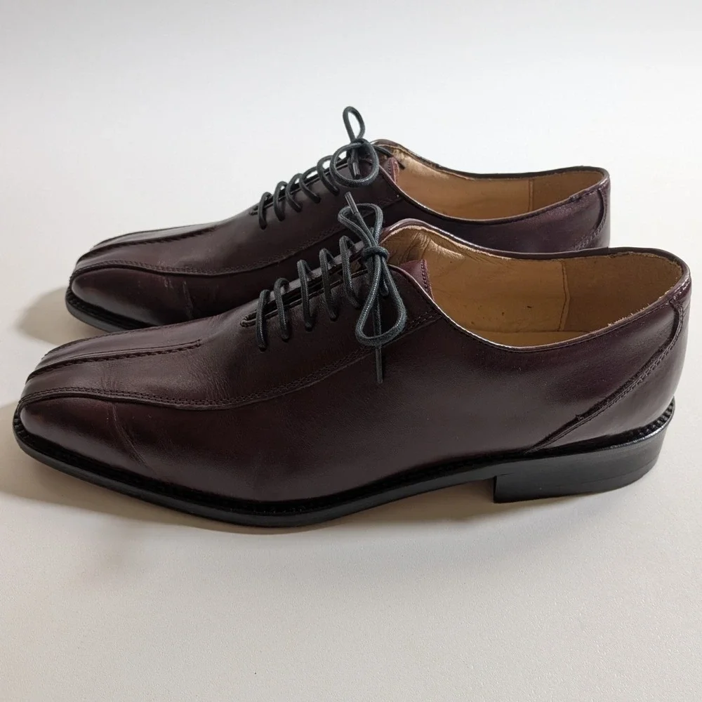 San Remo Italy Dan Burgundy Leather Square Toe Center Seam Oxfords Men's 8.5 M
